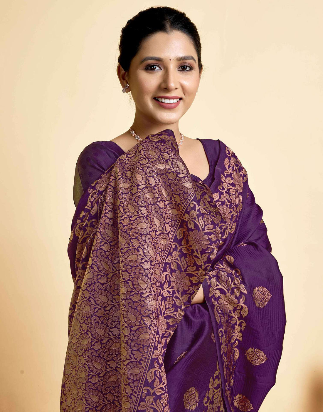 Wine Silk Woven Saree