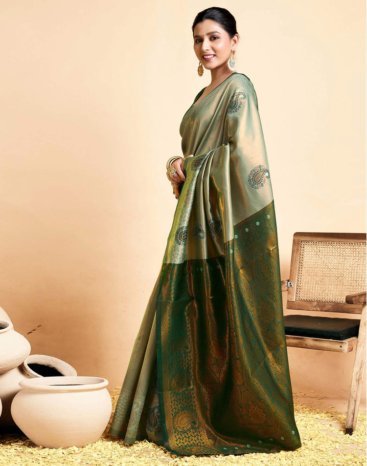 Pista Green Silk Woven Banarasi Saree