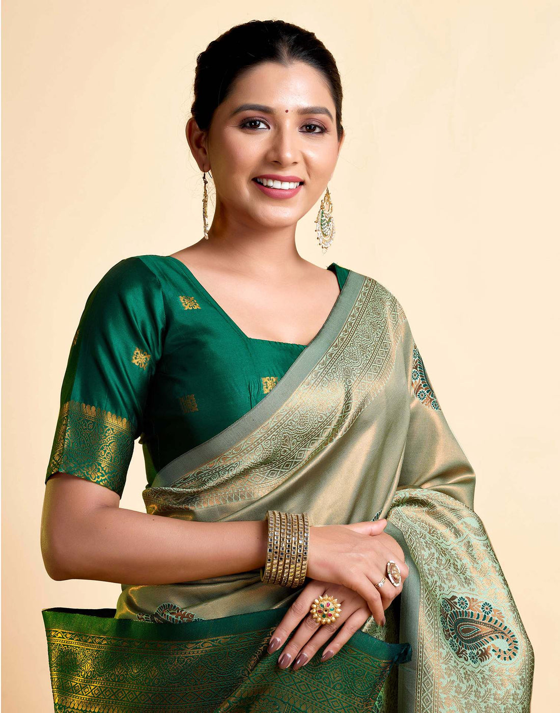 Pista Green Simmer Silk Woven Saree