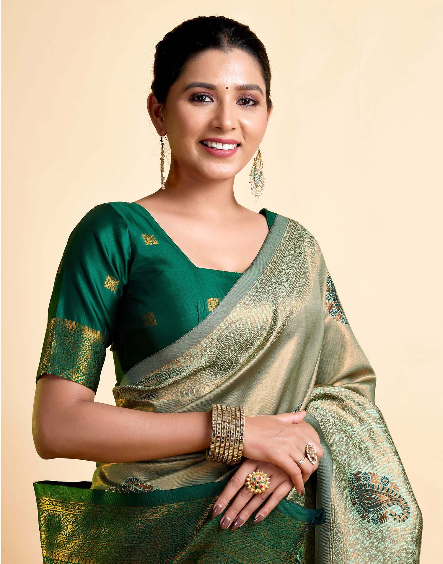Pista Green Simmer Silk Woven Saree