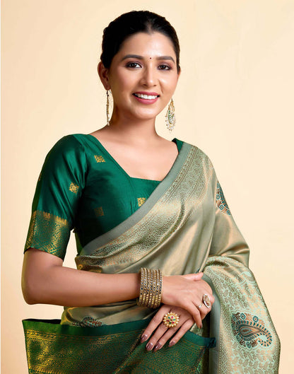 Pista Green Simmer Silk Woven Saree