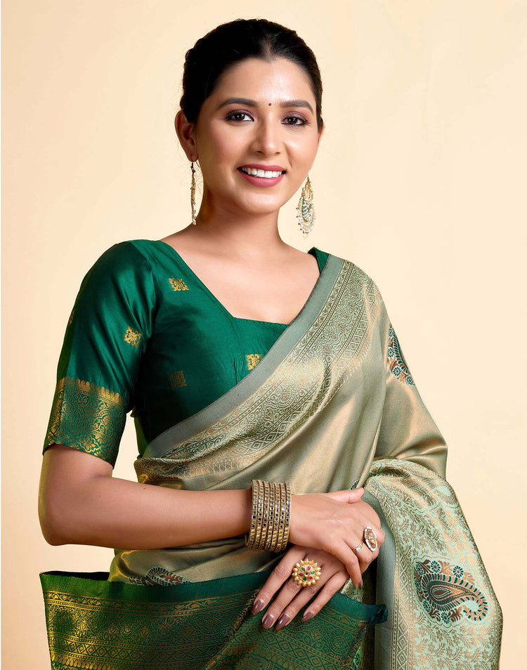 Pista Green Silk Woven Banarasi Saree