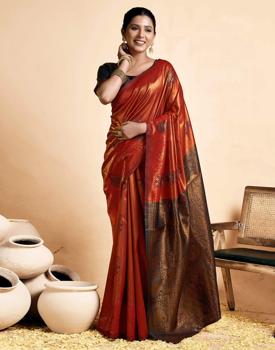 Red Simmer Silk Woven Saree