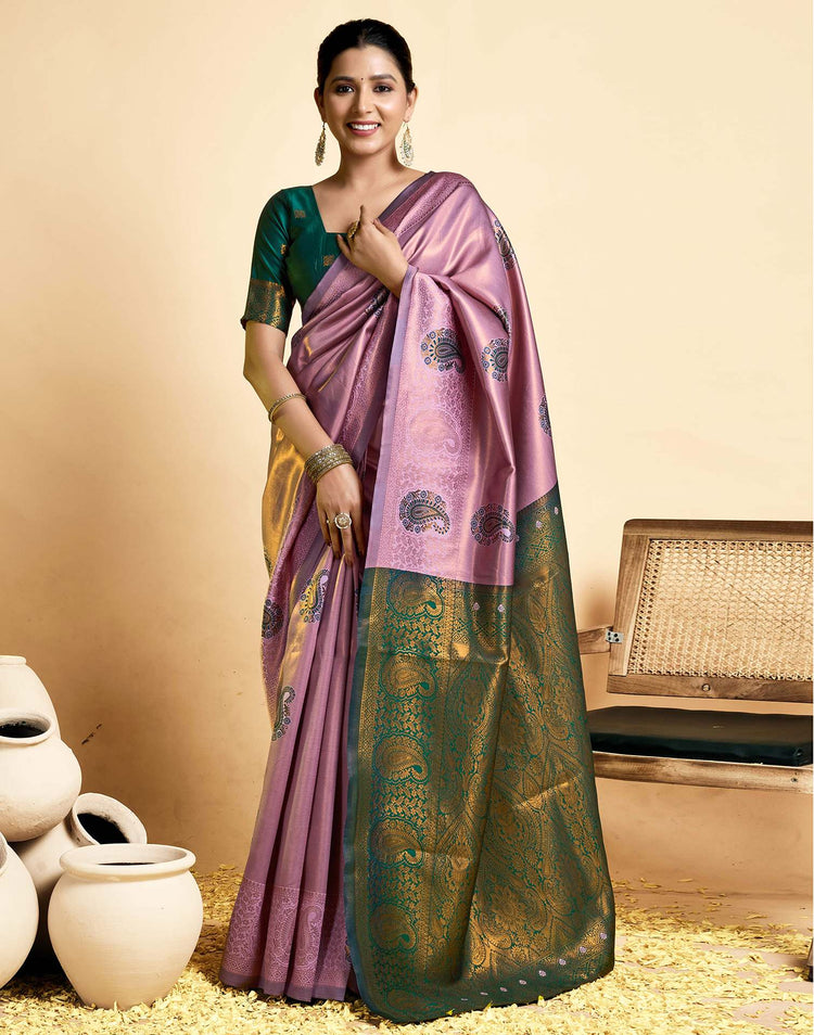 Mauve Silk Woven Banarasi Saree