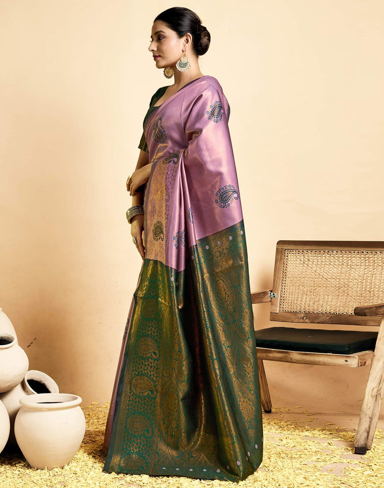 Mauve Silk Woven Banarasi Saree