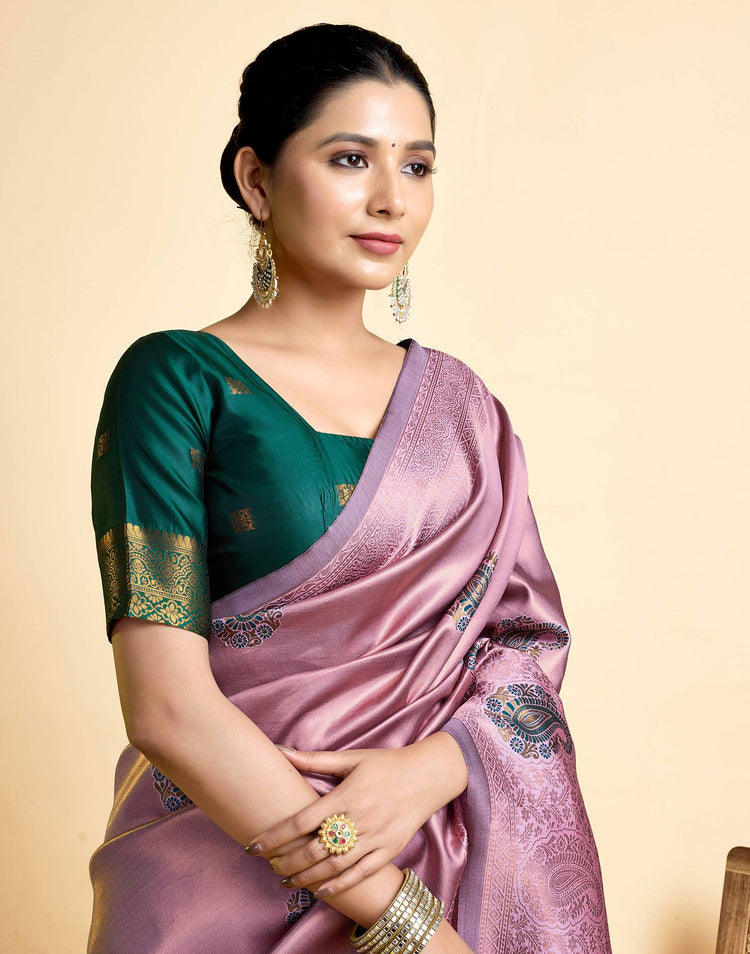 Mauve Silk Woven Banarasi Saree