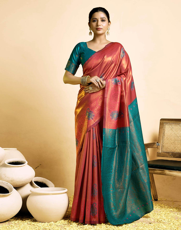 Orange Silk Woven Banarasi Saree