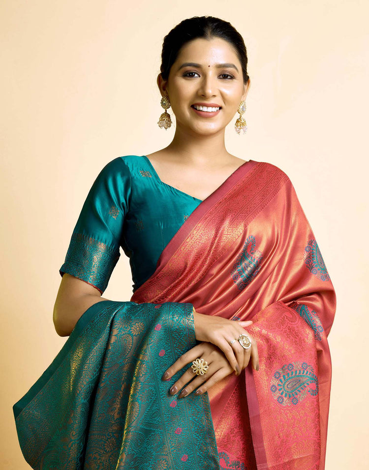 Orange Silk Woven Banarasi Saree