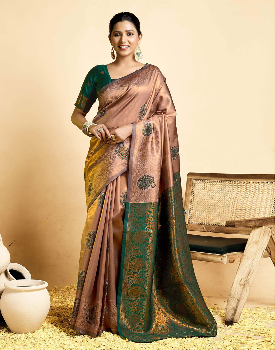 Light Brown Simmer Silk Woven Saree