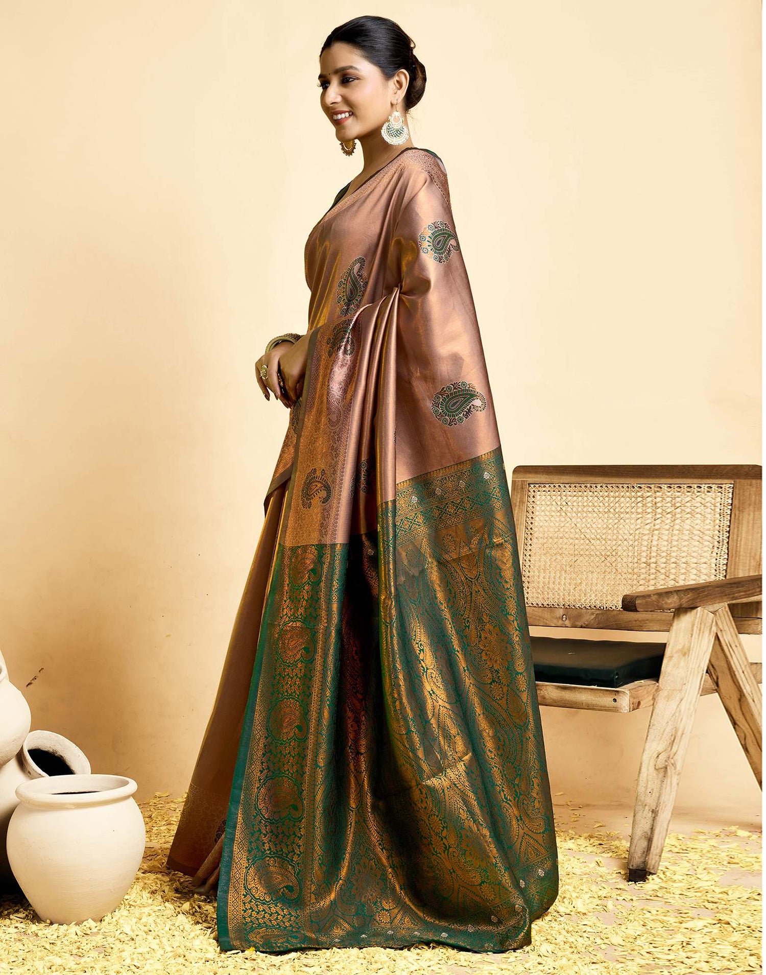 Light Brown Simmer Silk Woven Saree