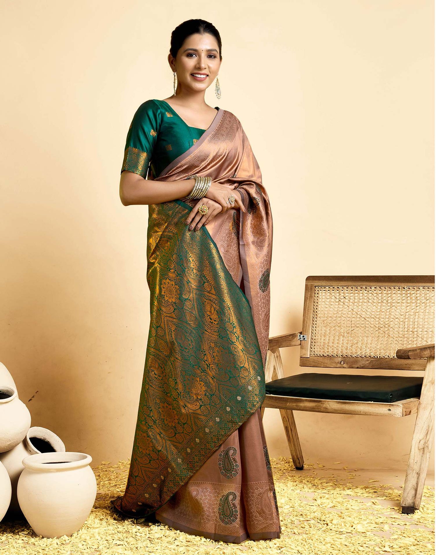 Light Brown Simmer Silk Woven Saree