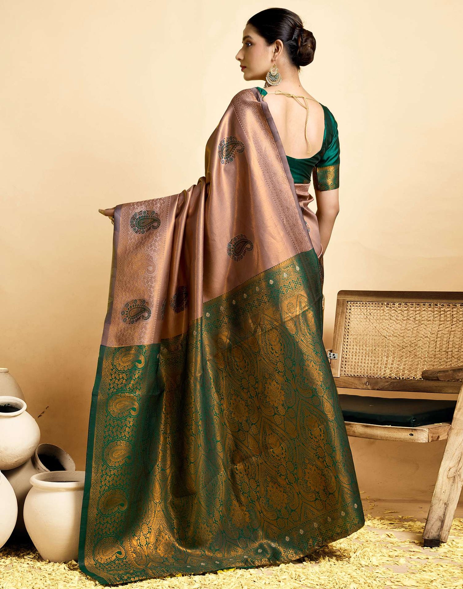 Light Brown Simmer Silk Woven Saree