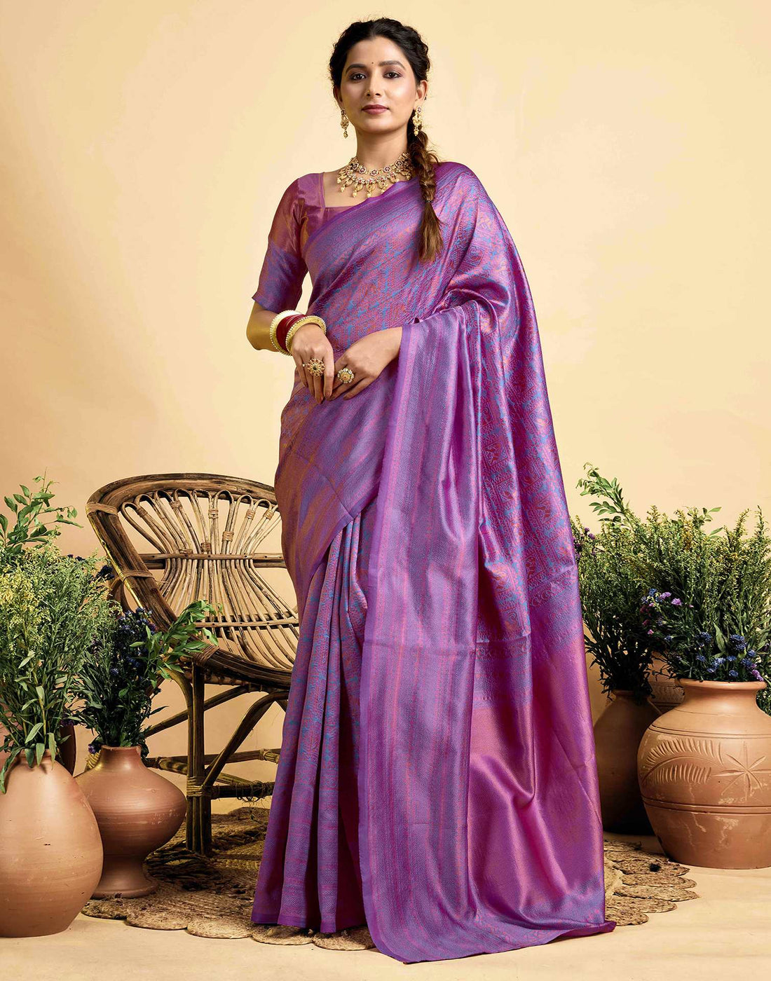 Lavender Silk Woven Kanjivaram Saree