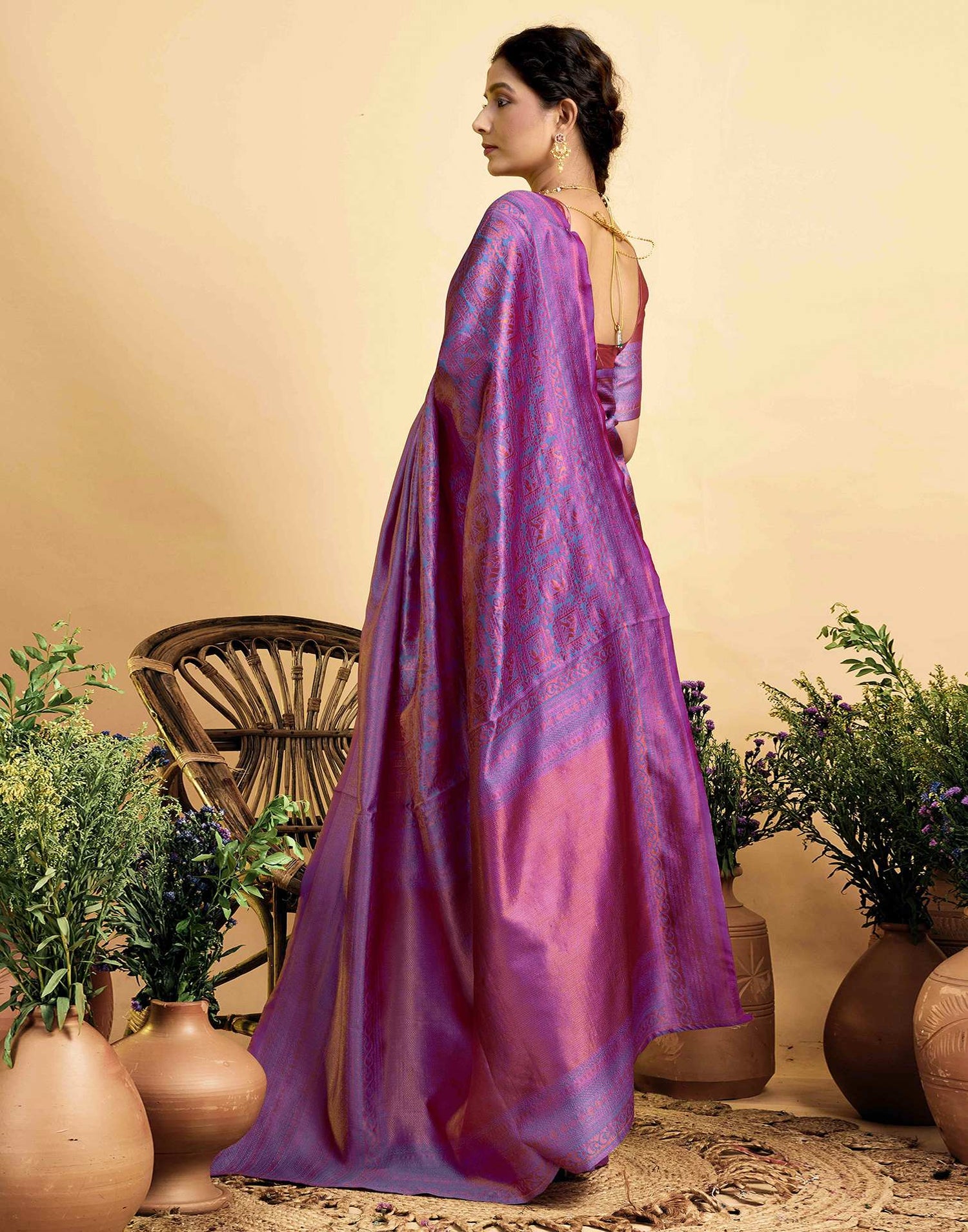 Lavender Silk Woven Kanjivaram Saree