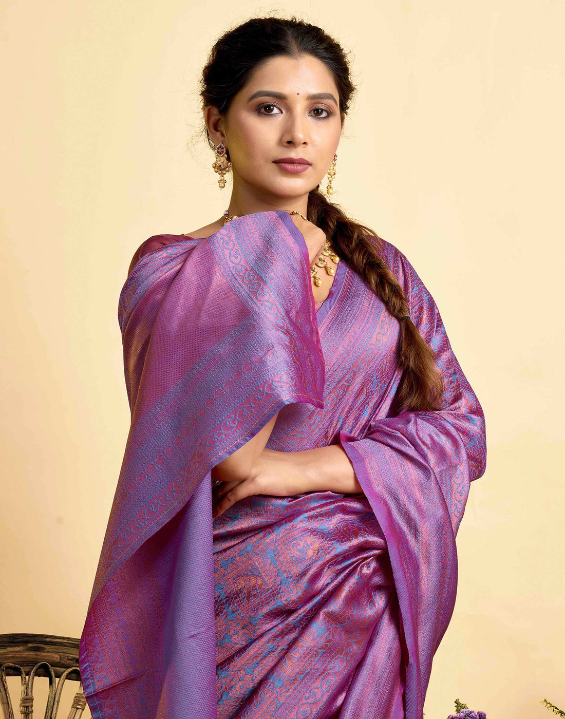Lavender Silk Woven Kanjivaram Saree