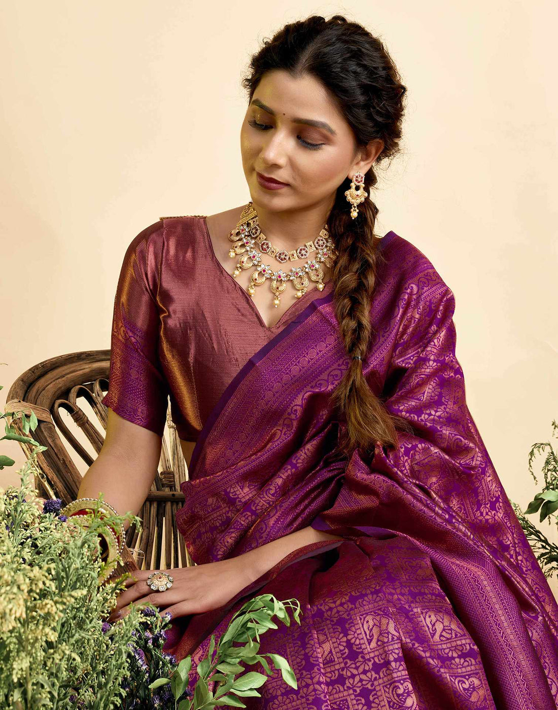 Dark Wine Silk Woven Kanjivaram Saree