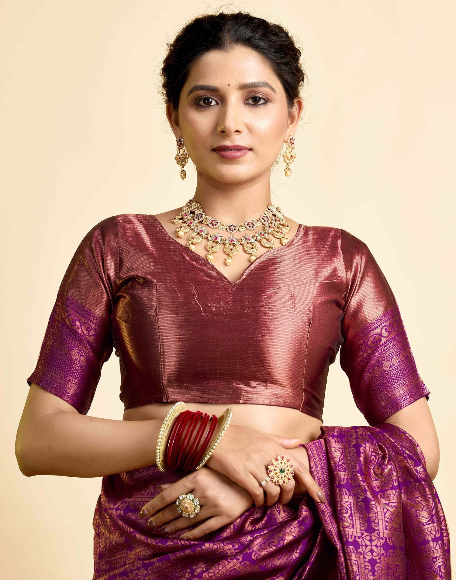Dark Wine Silk Woven Kanjivaram Saree