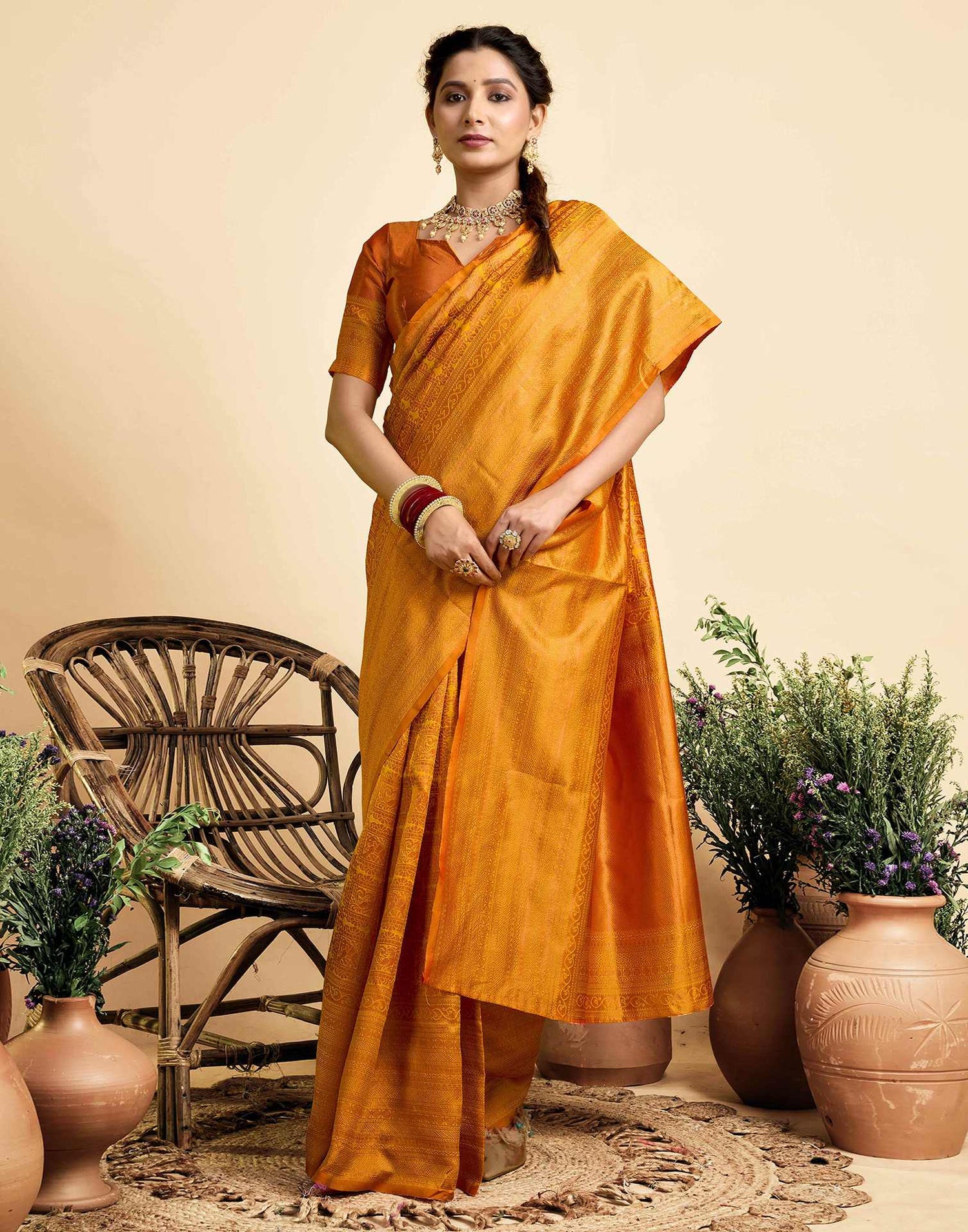 Mustard Yellow Silk Woven Kanjivaram Saree