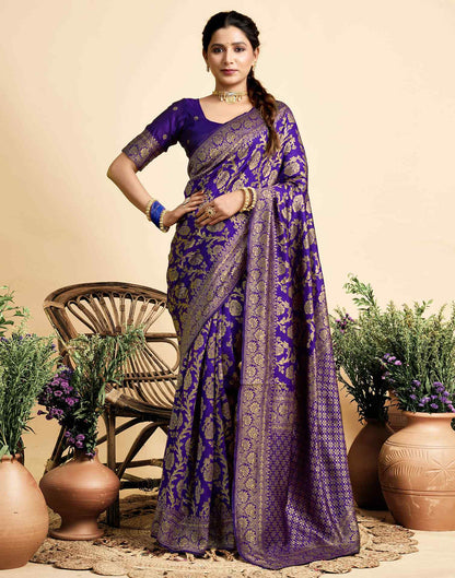 Dark Violet Silk Woven Banarasi Saree