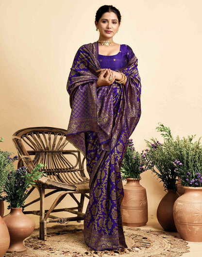 Dark Violet Silk Woven Banarasi Saree