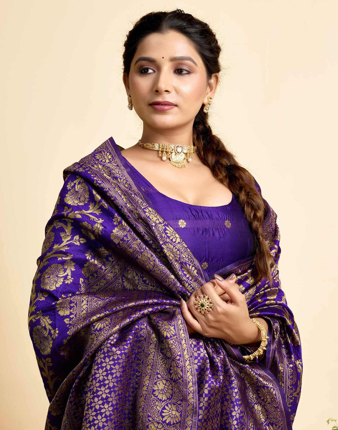 Dark Violet Silk Woven Banarasi Saree