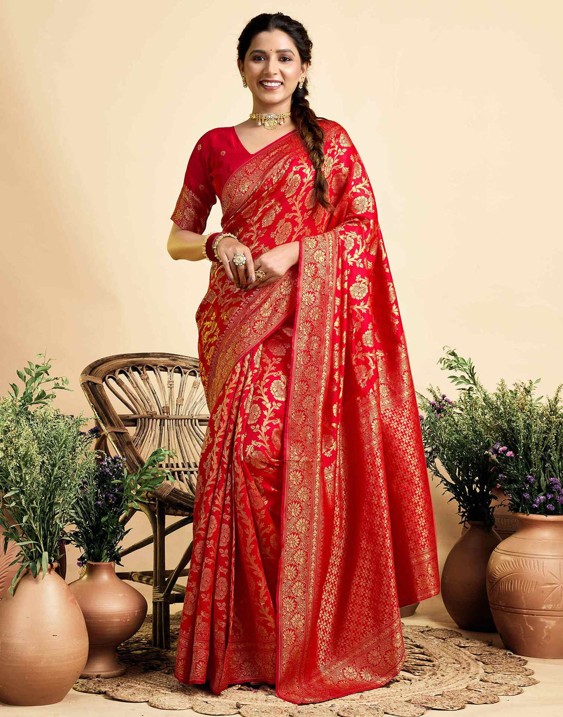 Red Silk Woven Banarasi Saree