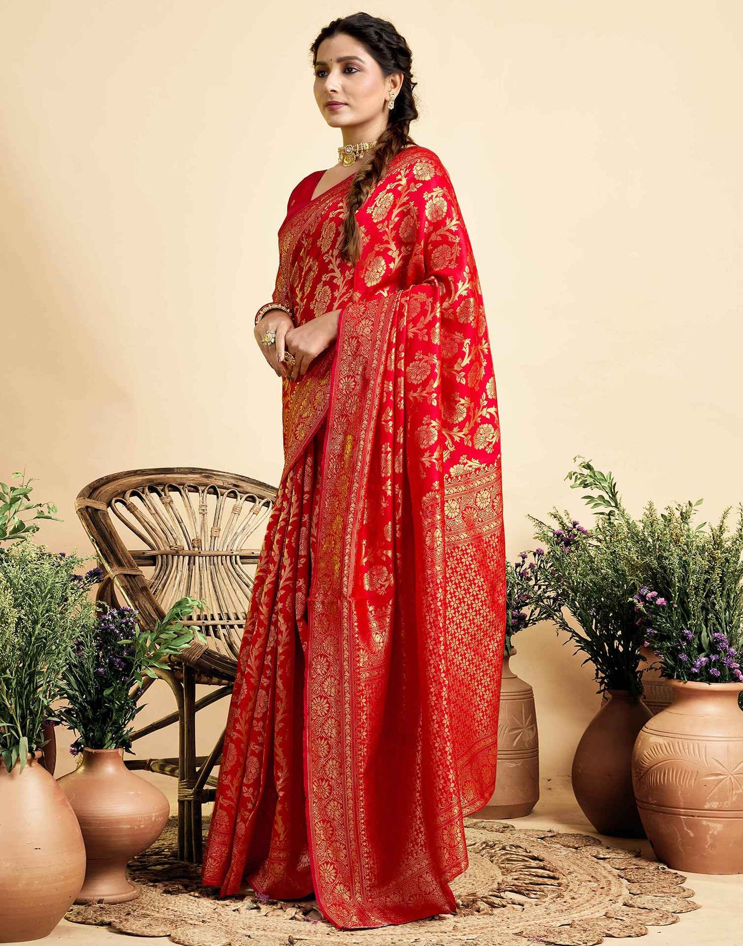 Red Silk Woven Banarasi Saree