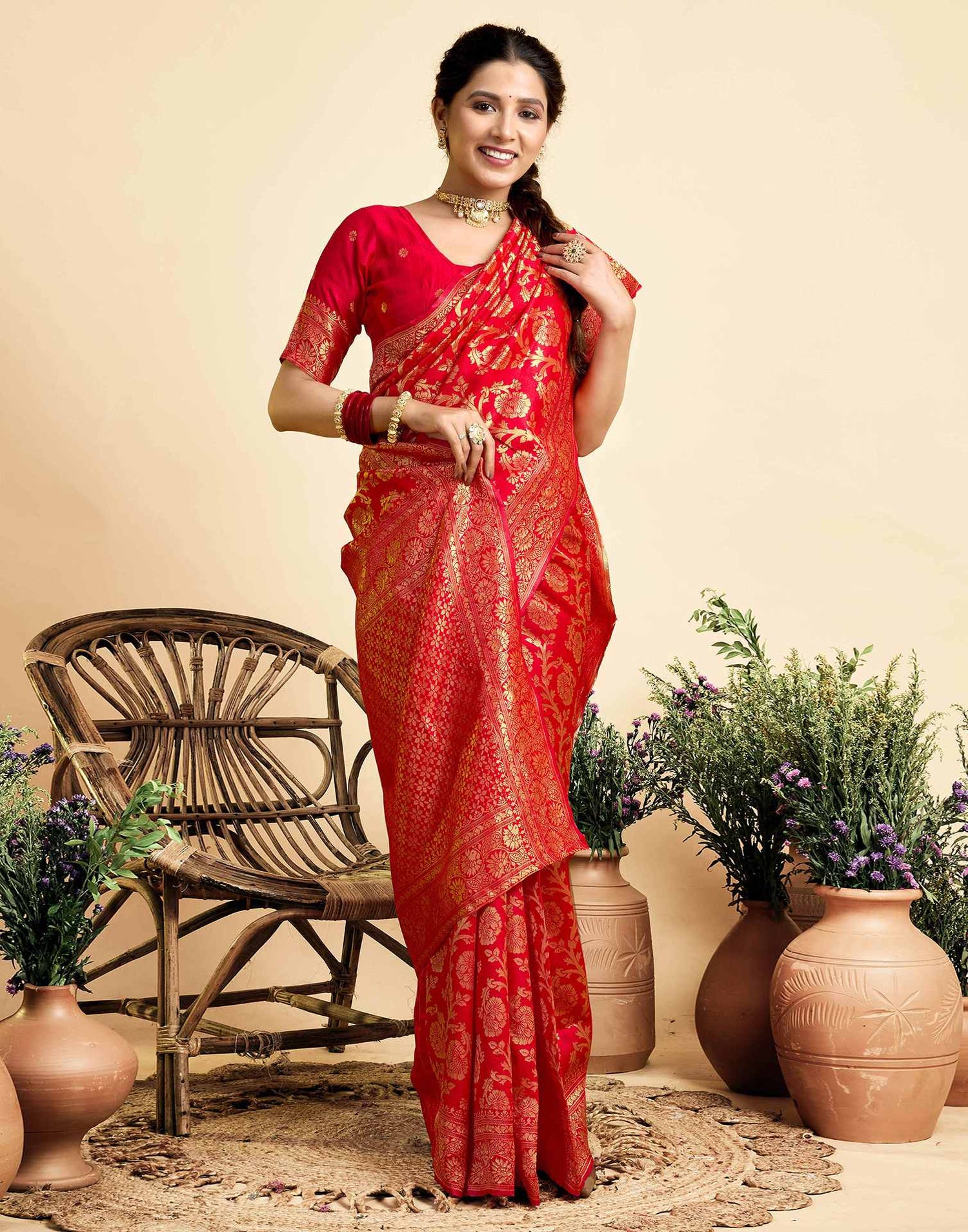 Red Silk Woven Banarasi Saree