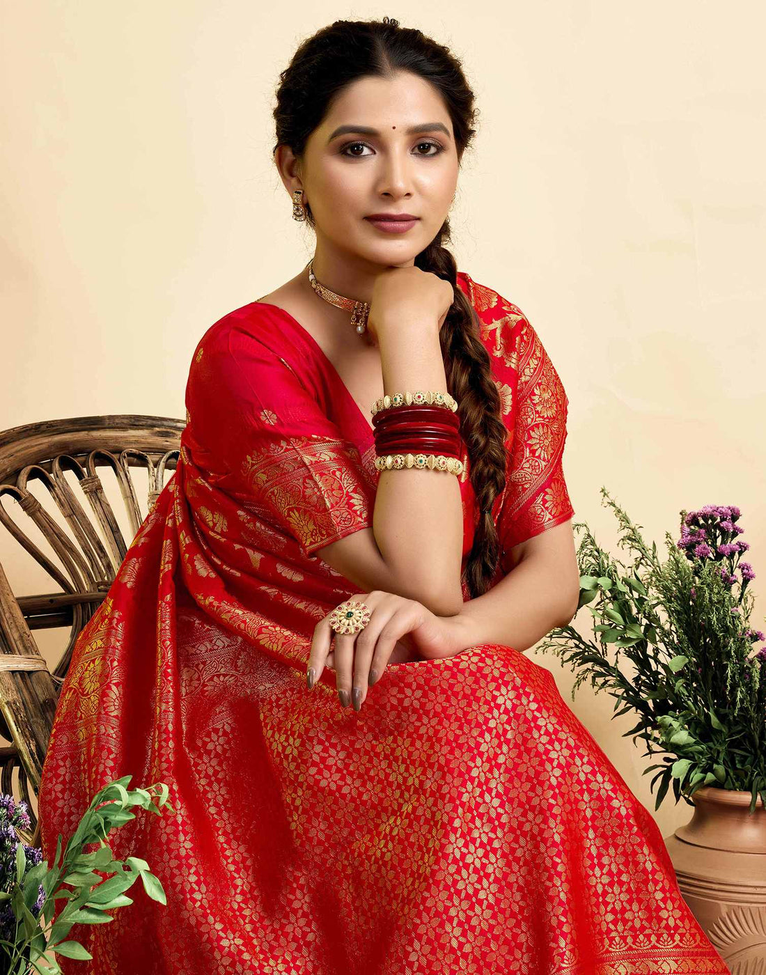 Red Silk Woven Banarasi Saree