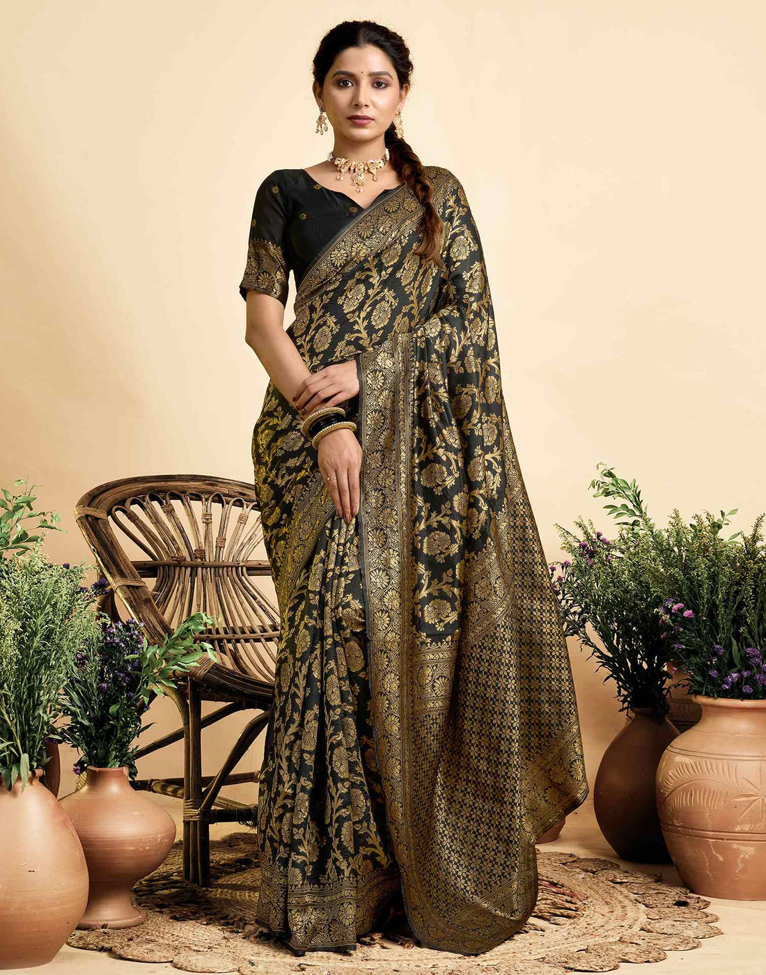 Black Silk Woven Banarasi Saree