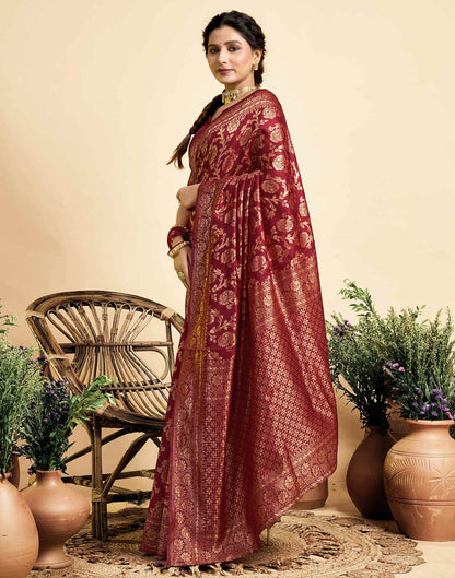 Maroon Silk Woven Banarasi Saree