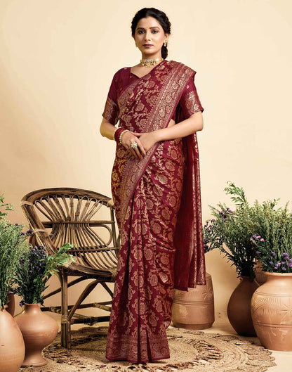Maroon Silk Woven Banarasi Saree