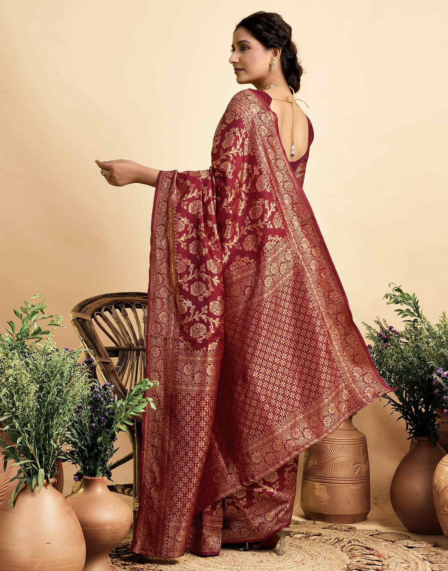 Maroon Silk Woven Banarasi Saree