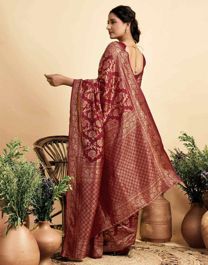 Maroon Silk Woven Banarasi Saree