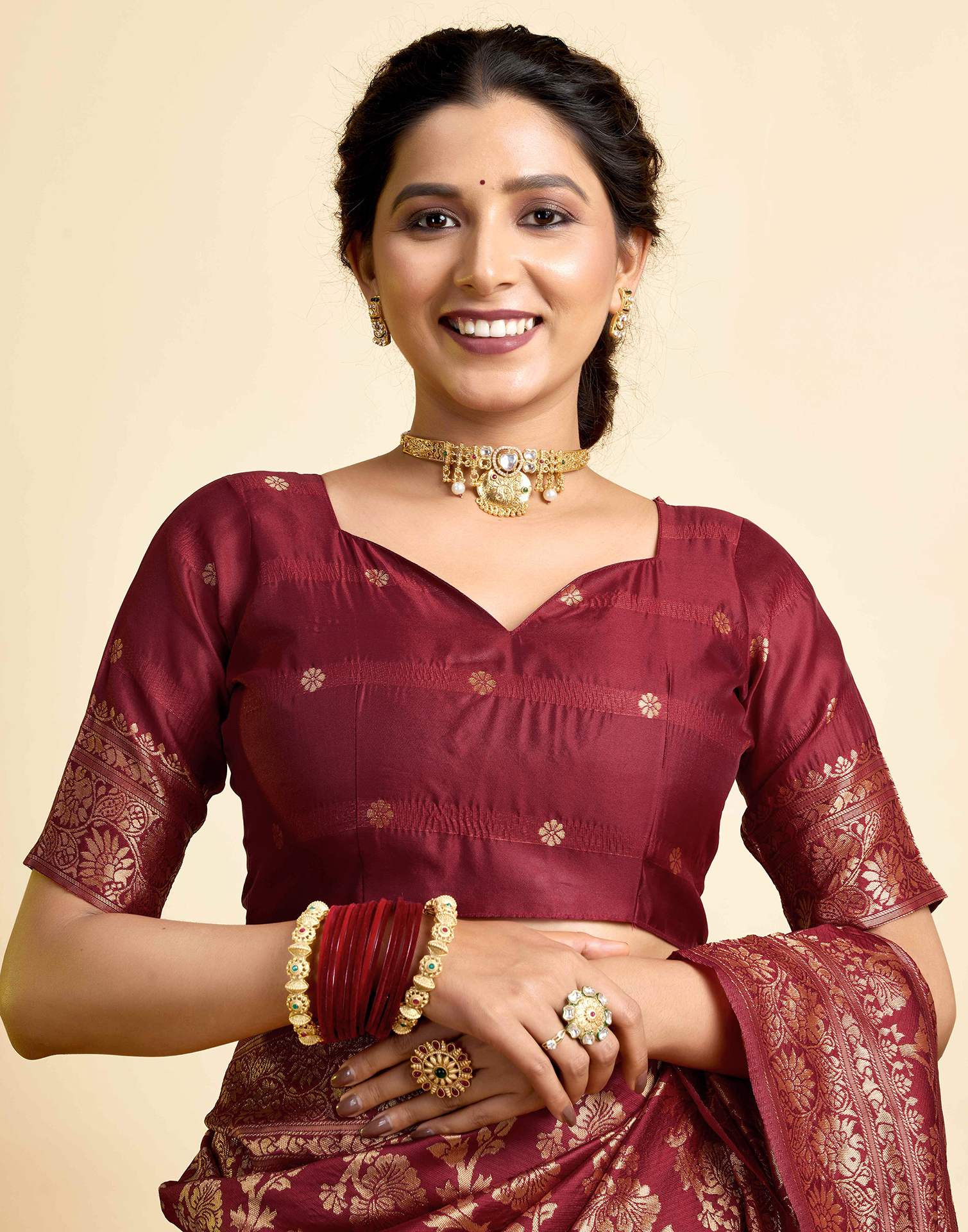 Maroon Silk Woven Banarasi Saree