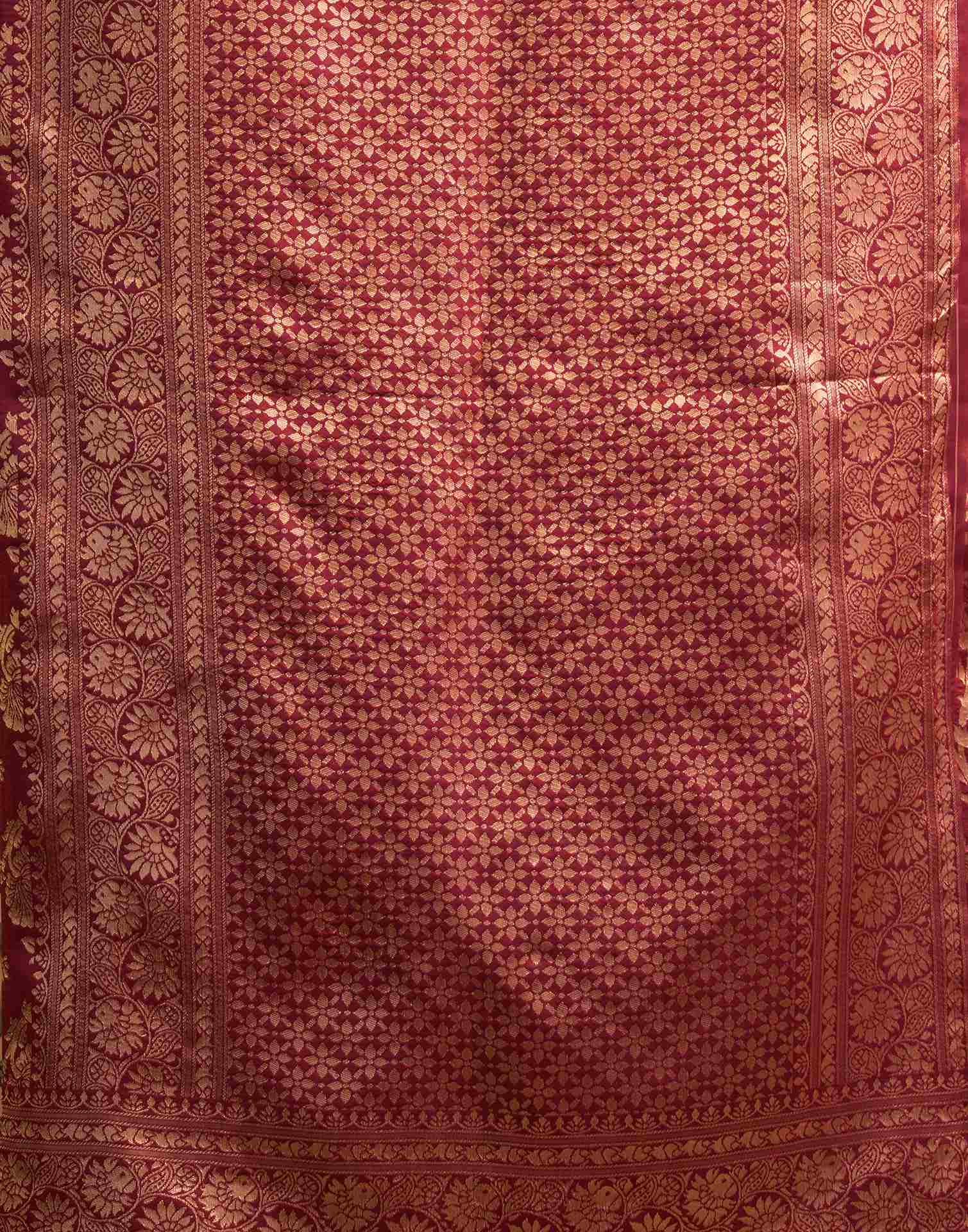 Maroon Silk Woven Banarasi Saree