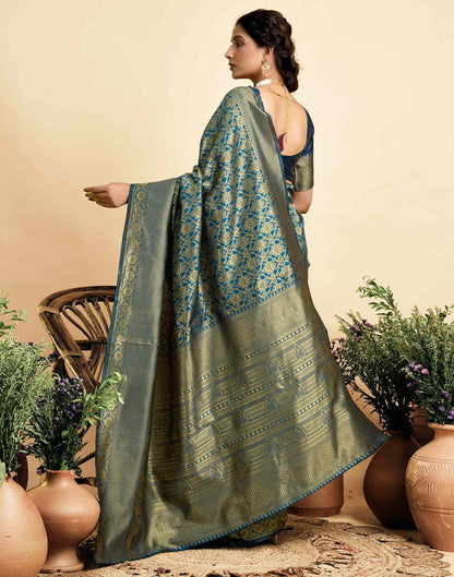 Peacock Blue Silk Woven Banarasi Saree