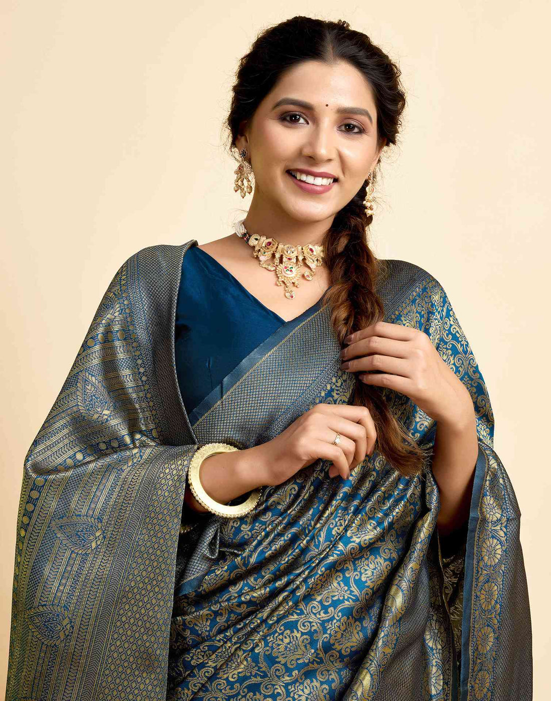 Peacock Blue Silk Woven Banarasi Saree