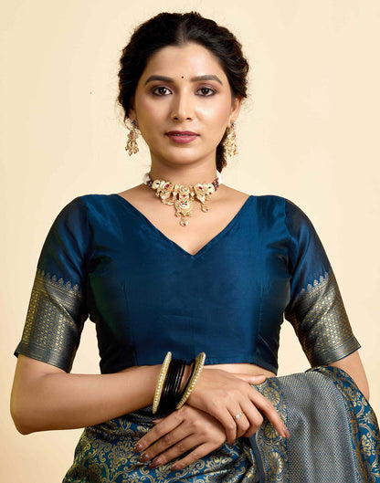 Peacock Blue Silk Woven Banarasi Saree