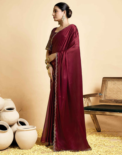 Maroon Georgette Embroidery Saree