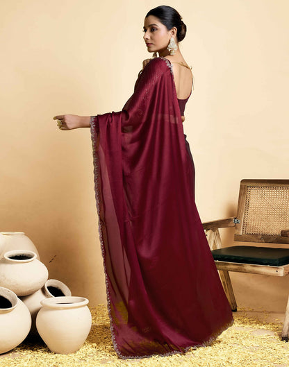 Maroon Georgette Embroidery Saree