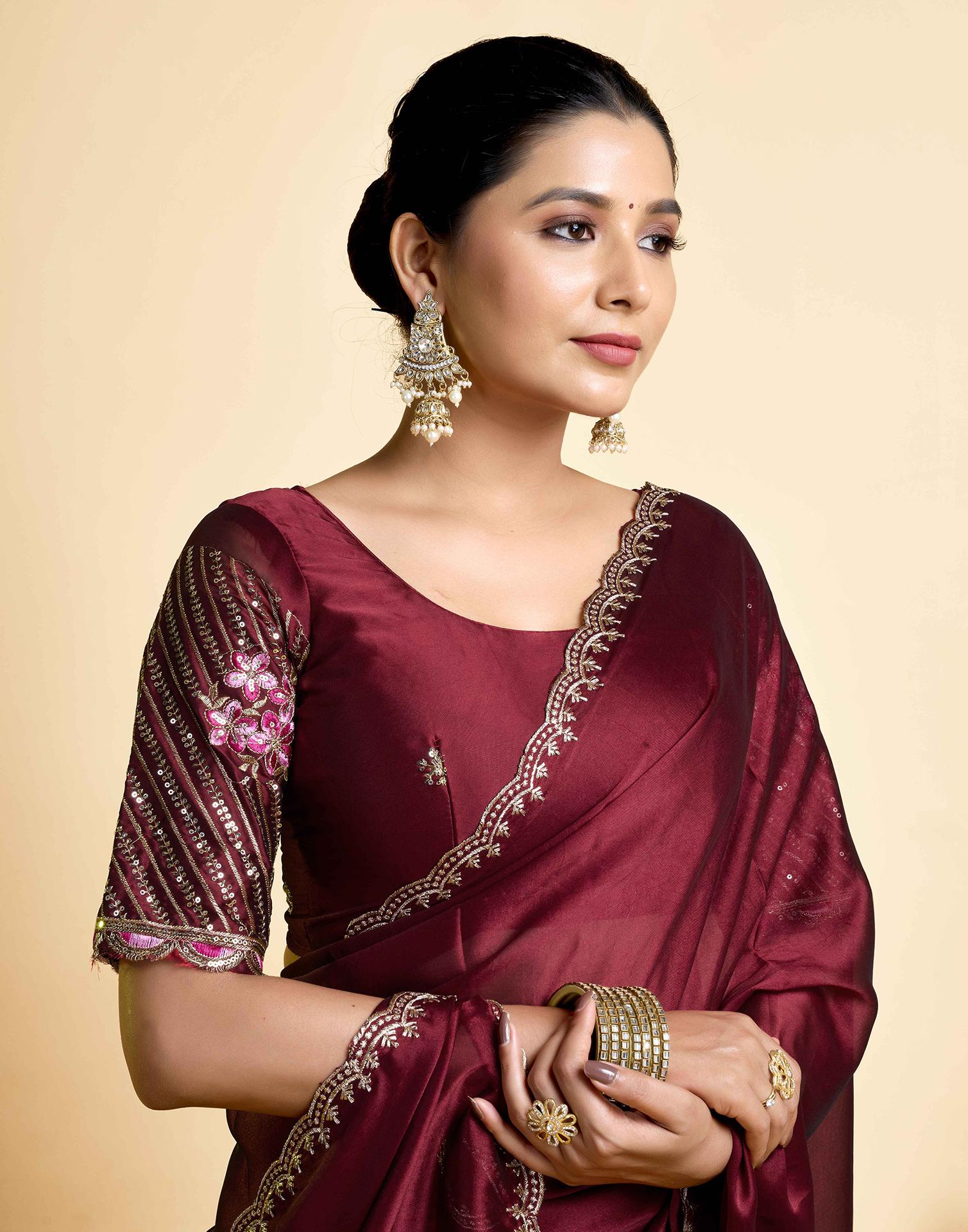 Maroon Georgette Embroidery Saree