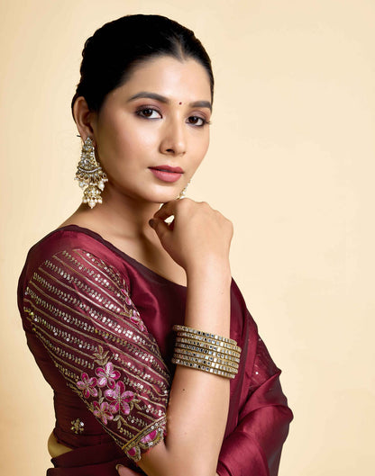 Maroon Georgette Embroidery Saree