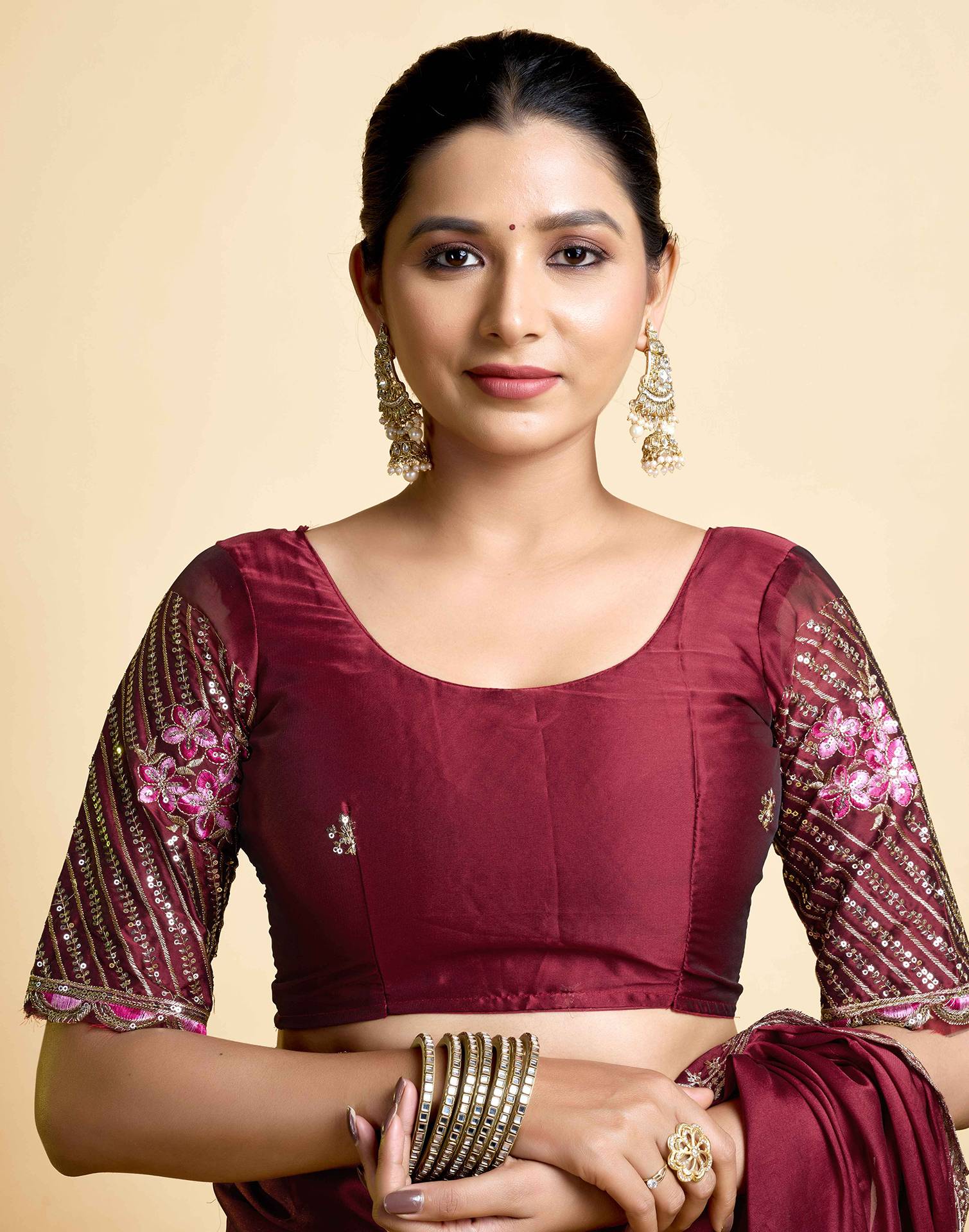 Maroon Georgette Embroidery Saree