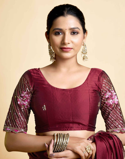 Maroon Georgette Embroidery Saree