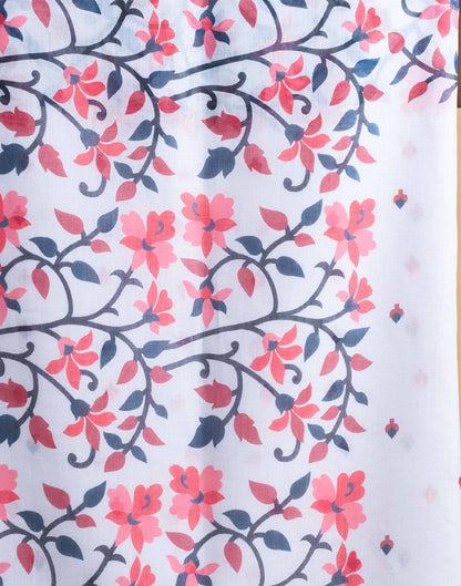White Linen Floral Printed Saree