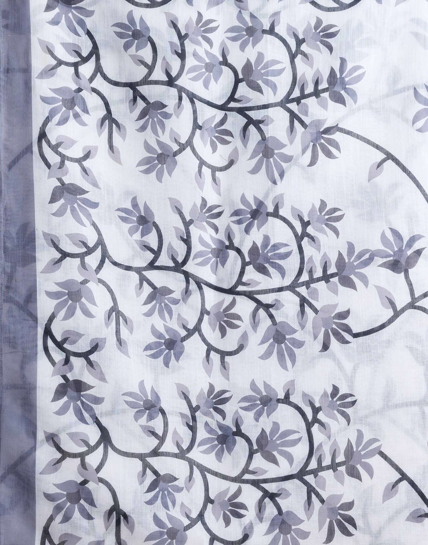 White Linen Floral Printed Saree