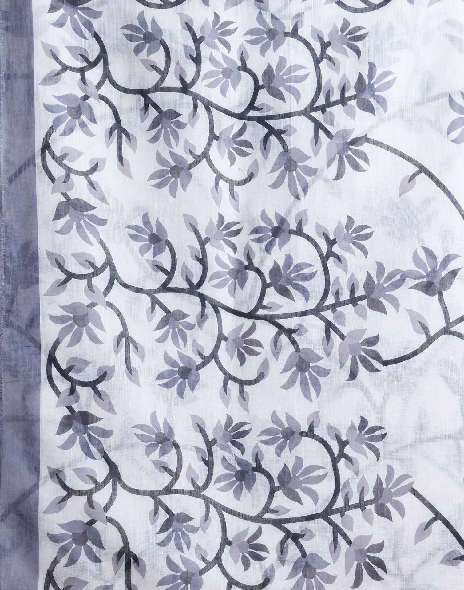 White Linen Floral Printed Saree