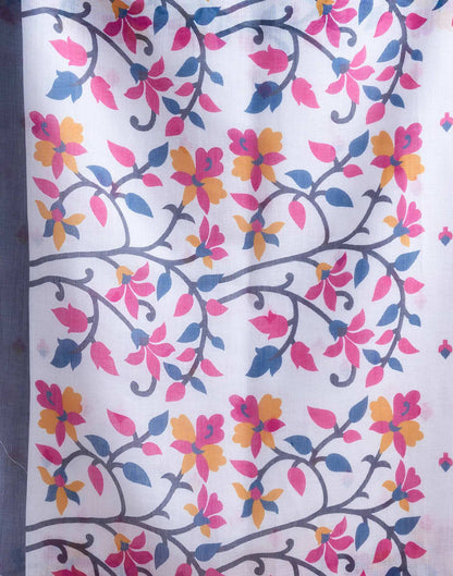 White Linen Floral Printed Saree