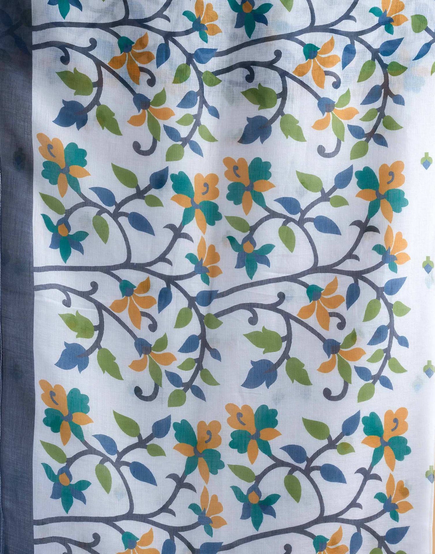 White Linen Floral Printed Saree